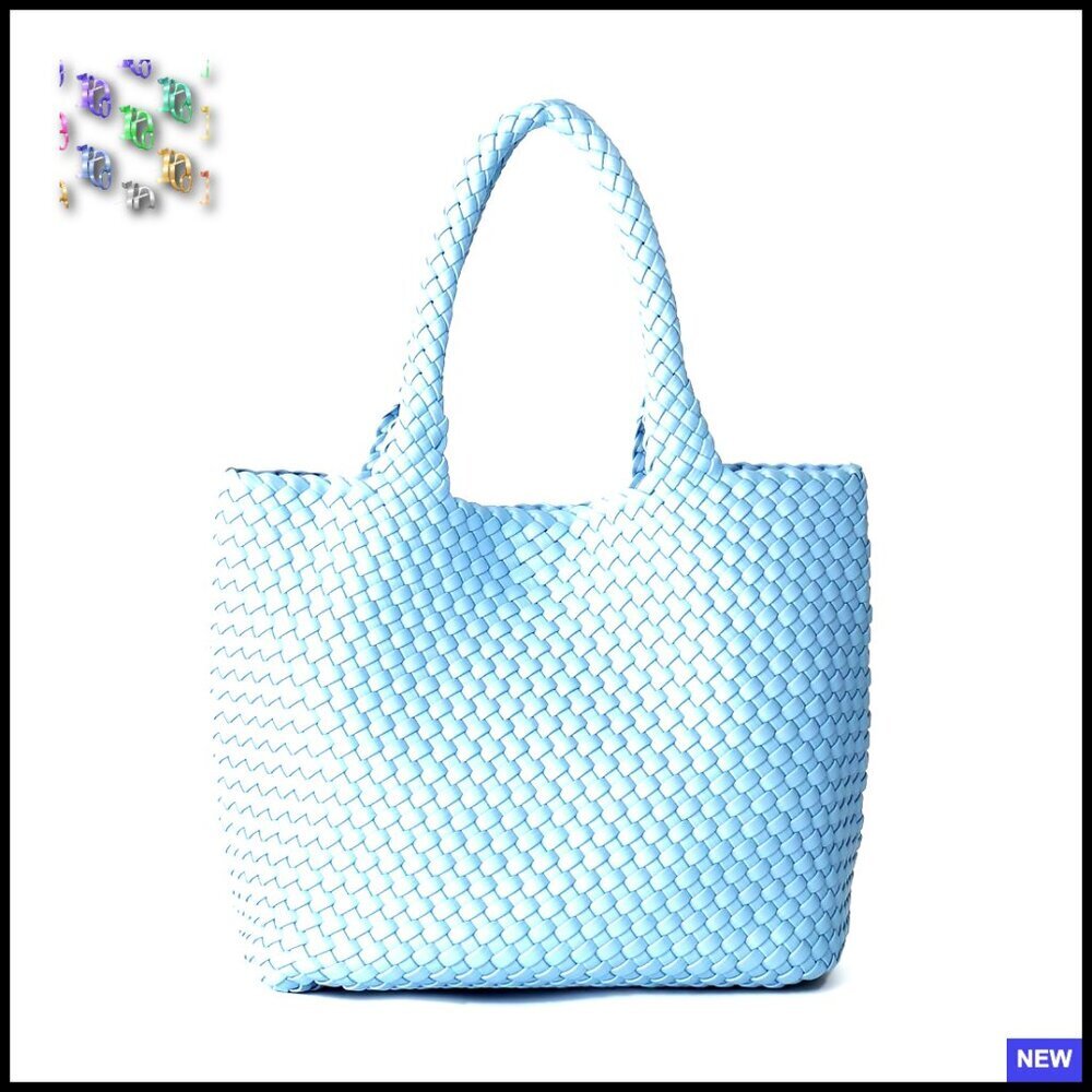 Woven Vegan Leather Tote Bag Large Capacity Shoulder Bag Beach Travel
